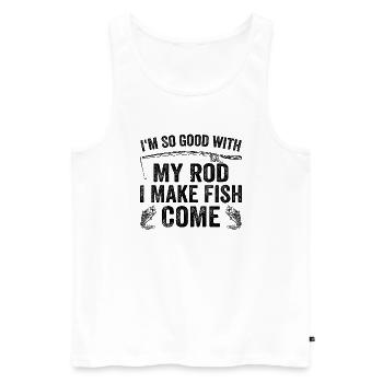 Ich bin so gut mit meiner Rute, dass ich Fische kommen lasse | Angeln - Männer Premium Bio Tank Top - Weiß - Vorne - AI Model Male 178 light (178cm)