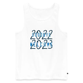welcome 2023 - Men's Premium Organic Tank Top - white - Front - AI Model Male 178 light (178cm)
