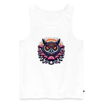 Bunte Eule mit Pilzen - Männer Premium Bio Tank Top - Weiß - Vorne - AI Model Male 178 light (178cm)