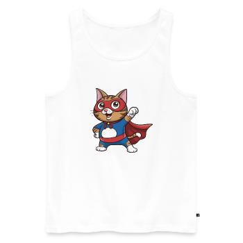 Katze im Superhelden-Umhang - Männer Premium Bio Tank Top - Weiß - Vorne - Michal (187cm)