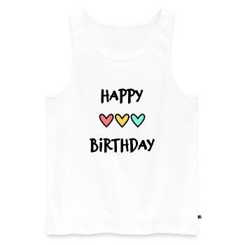 ANNIVERSAIRE. HAPPY BIRTHDAY. JOYEUX ANNIVERSAIRE. - Débardeur bio Premium Homme - blanc - Devant - Michal (187cm)
