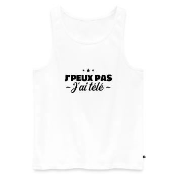 J'Peux Pas J'Ai Télé - Humour - Débardeur bio Premium Homme - blanc - Devant - Michal (187cm)
