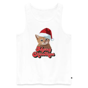 Cadeau de Noël mignon chat drôle chapeau de père Noël joyeux Noël - Débardeur bio Premium Homme - blanc - Devant - Michal (187cm)