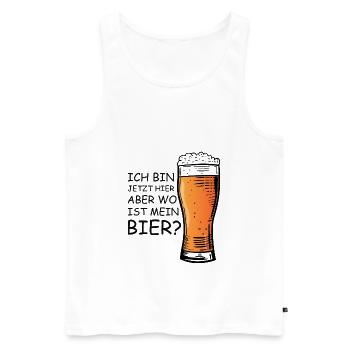 Ich bin jetzt hier, aber wo ist mein Bier? - Männer Premium Bio Tank Top - Weiß - Vorne - Michal (187cm)
