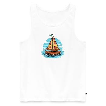 Voilier Ahoy Sea avec voile de pizza au salami - Débardeur bio Premium Homme - blanc - Devant - Michal (187cm)