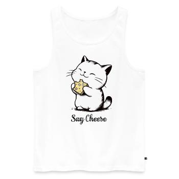 Say Cheese Cat Eats Cheese Please Smile Drawing - Men's Premium Organic Tank Top - white - Front - AI Model Male 178 light (178cm)