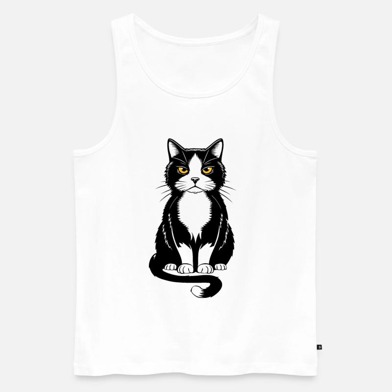 Bild einer sitzenden schwarzen Katze - Männer Premium Bio Tank Top - Weiß