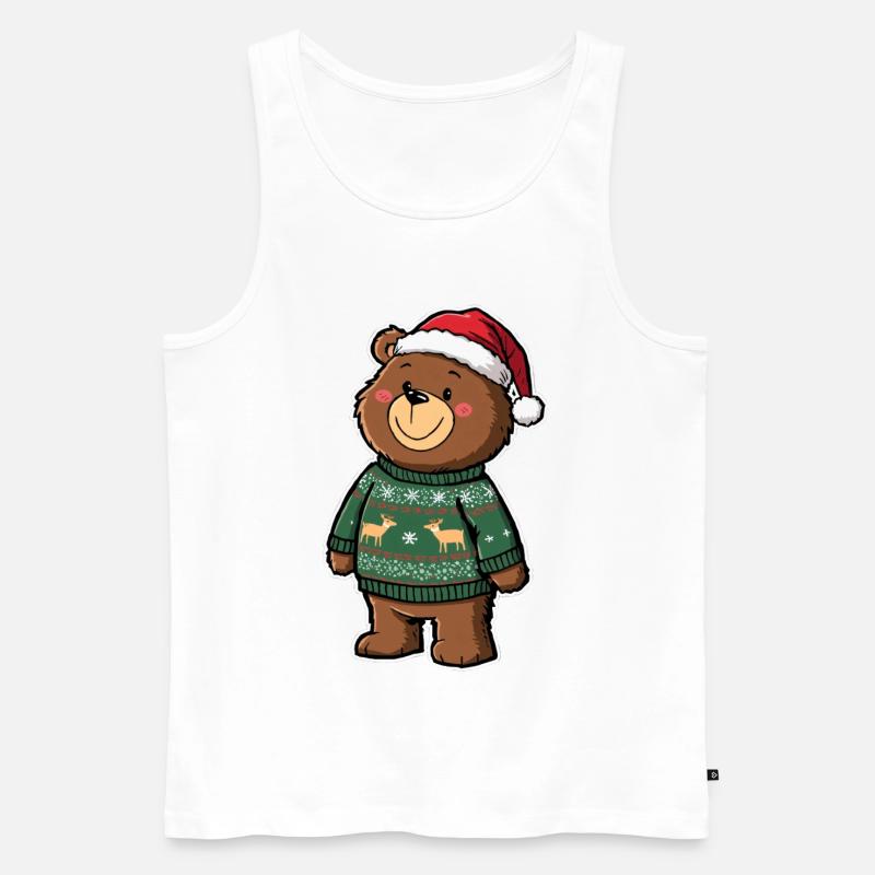 Niedlicher Bär mit Weihnachtspullover - Männer Premium Bio Tank Top - Weiß