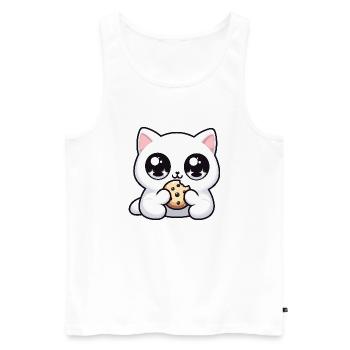 Chat kawaii mignon avec biscuit Cadeaux mignons - Débardeur bio Premium Homme - blanc - Devant - AI Model Male 178 light (178cm)