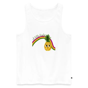 Ananas doux avec arc-en-ciel et texte Restez fruité - Débardeur bio Premium Homme - blanc - Devant - AI Model Male 178 light (178cm)