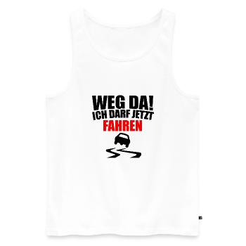 Weg da! Ich darf jetzt FAHREN! Auto Führerschein - Männer Premium Bio Tank Top - Weiß - Vorne - AI Model Male 178 light (178cm)