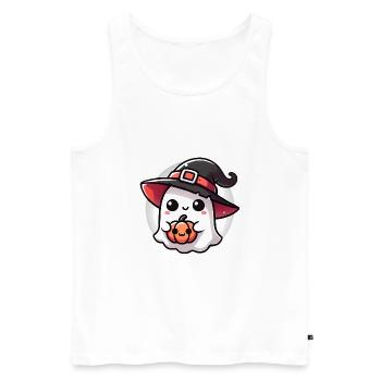 Fantôme d’Halloween mignon avec chapeau de sorcière - Débardeur bio Premium Homme - blanc - Devant - Michal (187cm)