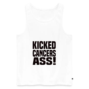 Kicked Cancer’s Ace! Dicton anti-cancer - Débardeur bio Premium Homme - blanc - Devant - Michal (187cm)