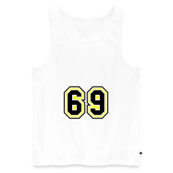 69 Nombre symbole - Débardeur bio Premium Homme - blanc - Devant - Michal (187cm)