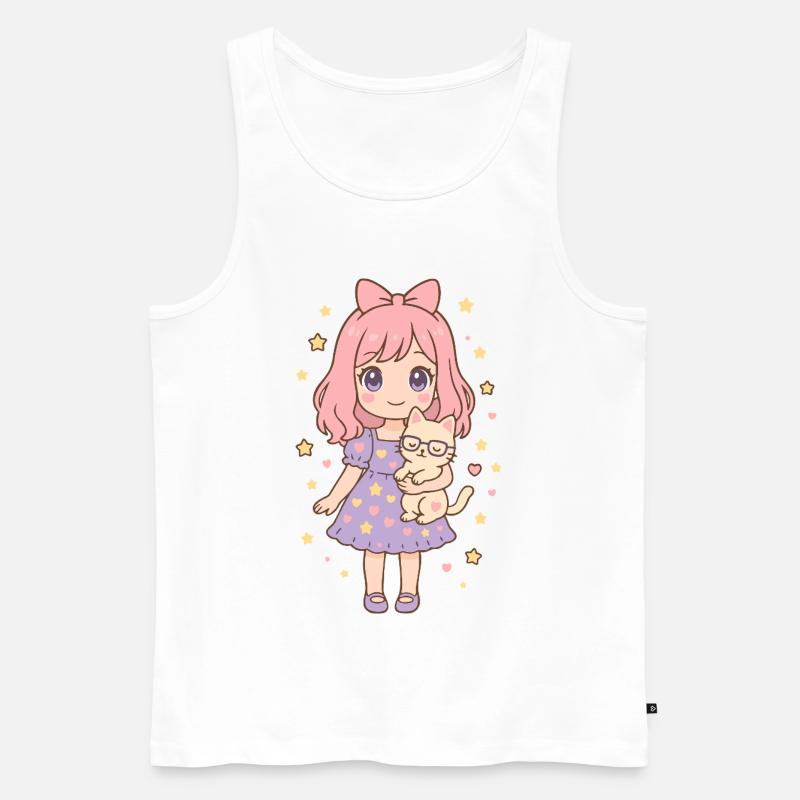 Kleines Mädchen mit Katze von Helfspawn - Männer Premium Bio Tank Top - Weiß