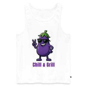 Aubergine - Chill & Grill Cartoon Légumes - Débardeur bio Premium Homme - blanc - Devant - Michal (187cm)