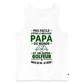 Heart + Golf – Super Dad Golfer - Men's Premium Organic Tank Top - white - Front - AI Model Male 178 light (178cm)