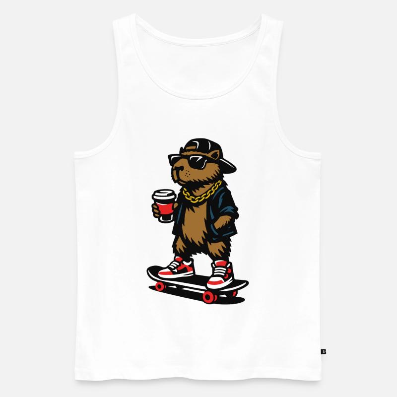 Colles Capybara Skateboard Kaffee - Männer Premium Bio Tank Top - Weiß