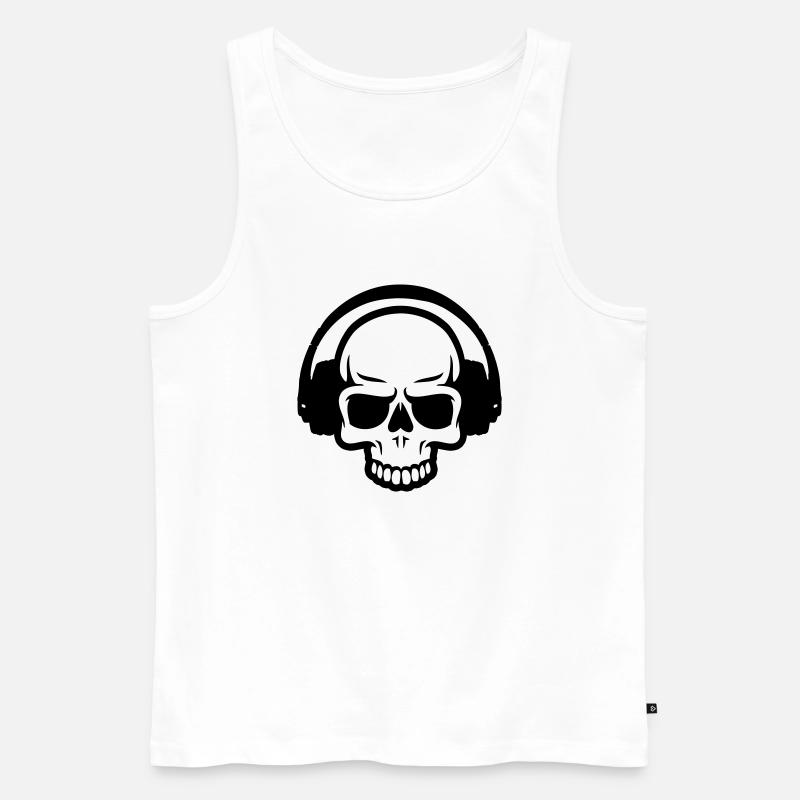 totenkopf mit kopfhörer - Männer Premium Bio Tank Top - Weiß