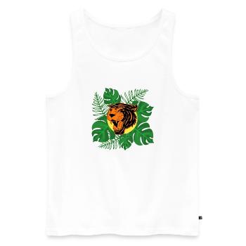 Tiger Jungle Roar Monstera Leaves Gift - Men's Premium Organic Tank Top - white - Front - AI Model Male 178 light (178cm)
