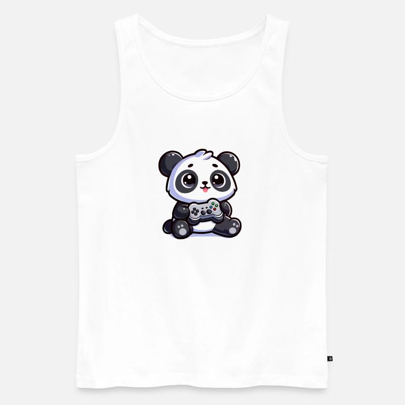 Süßer Panda mit Controller - Männer Premium Bio Tank Top - Weiß