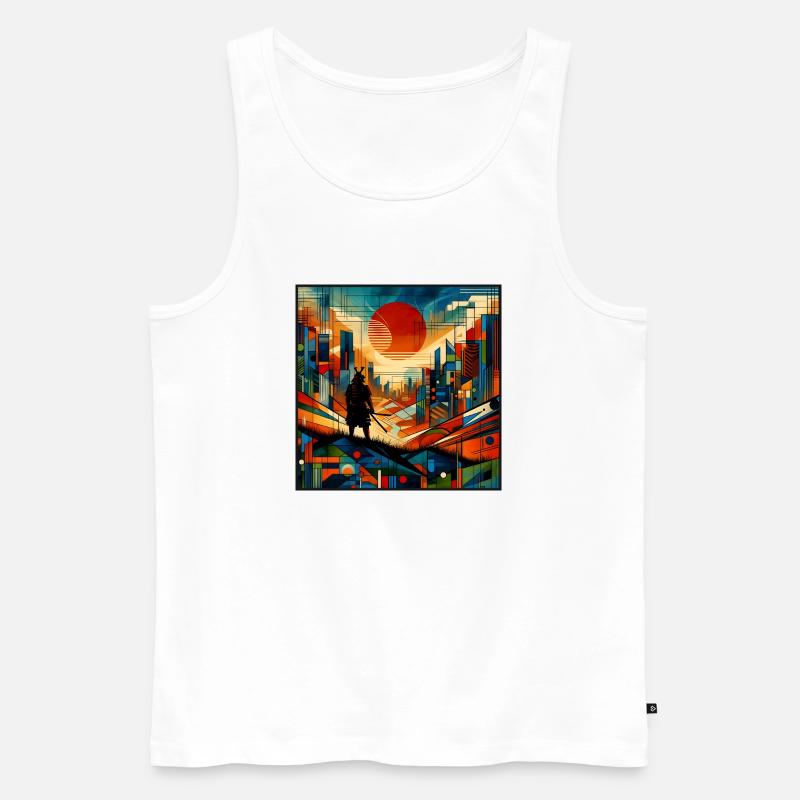 Samurai vor roter Sonne - Männer Premium Bio Tank Top - Weiß