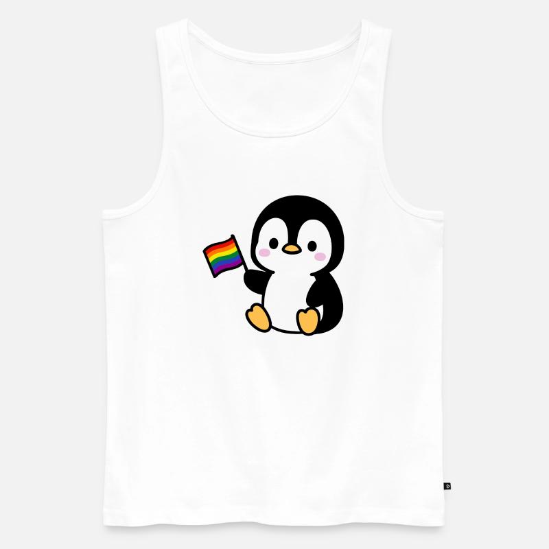 Pinguin mit Regenbogenfahne - Männer Premium Bio Tank Top - Weiß