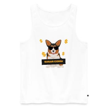 Sugar Corgi - Funny Dog and Money Print Design - Men's Premium Organic Tank Top - white - Front - Michal (187cm)