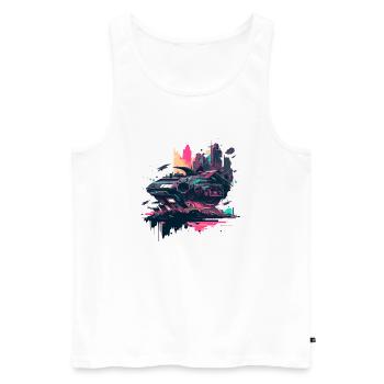 Vaisseau spatial Pop-Art de science-fiction aux couleurs rétro - Débardeur bio Premium Homme - blanc - Devant - Michal (187cm)