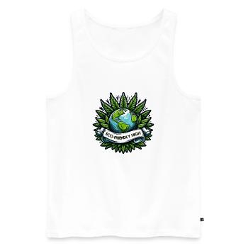 "Eco-Friendly High": Earth & Cannabis Unity Tee - Men's Premium Organic Tank Top - white - Front - AI Model Male 178 light (178cm)