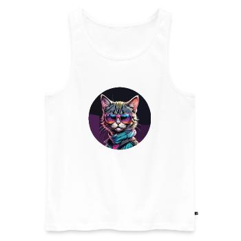 Retro Cat / Retro Katze - Männer Premium Bio Tank Top - Weiß - Vorne - Michal (187cm)