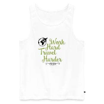 work hard travel harder - Männer Premium Bio Tank Top - Weiß - Vorne - AI Model Male 178 light (178cm)