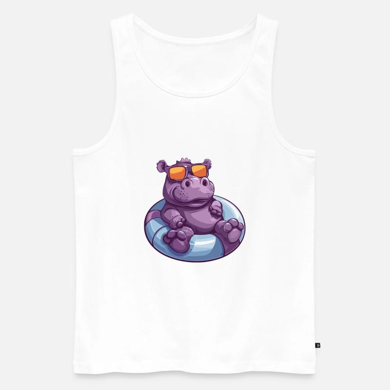 Nilpferd Sommer Comic - Männer Premium Bio Tank Top - Weiß