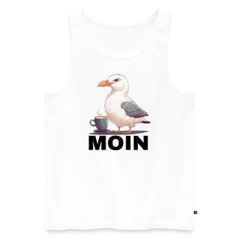 MOIN - Möwe mit Kaffee - Männer Premium Bio Tank Top - Weiß - Vorne - Michal (187cm)