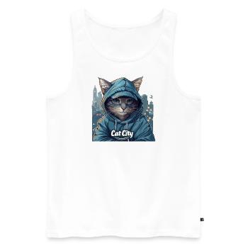 Schnurrige Trends: Katzen Stadt Fashion für Trends - Männer Premium Bio Tank Top - Weiß - Vorne - AI Model Male 178 light (178cm)