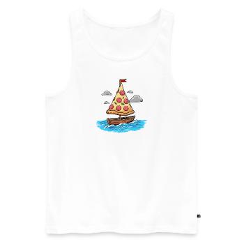 Voilier Ahoy Sea avec voile de pizza au salami - Débardeur bio Premium Homme - blanc - Devant - AI Model Male 178 light (178cm)