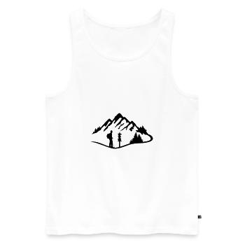 Hiking Man and Mountains - Men's Premium Organic Tank Top - white - Front - AI Model Male 178 light (178cm)