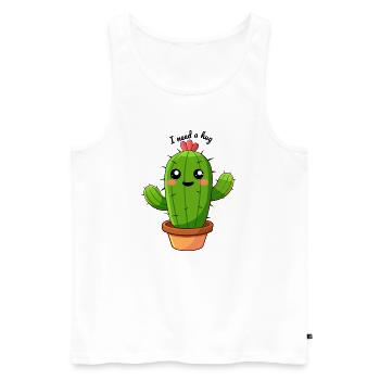Kaktus i need a hug - Männer Premium Bio Tank Top - Weiß - Vorne - Michal (187cm)