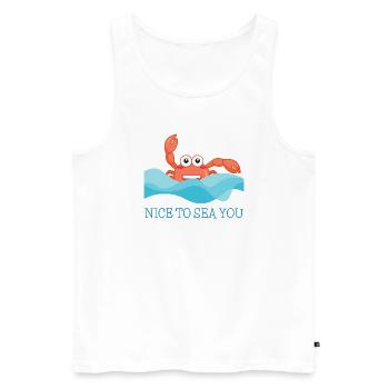 Le crabe crabe dans la mer accueille avec « Ravi de vous voir! » - Débardeur bio Premium Homme - blanc - Devant - AI Model Male 178 light (178cm)