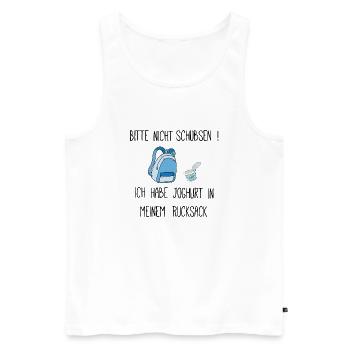 Bitte nicht schubsen Ich habe Joghurt im Rucksack - Männer Premium Bio Tank Top - Weiß - Vorne - Michal (187cm)