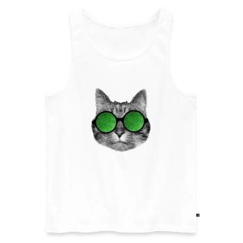 Drôle de chat porte des lunettes de fête vertes - Débardeur bio Premium Homme - blanc - Devant - Michal (187cm)