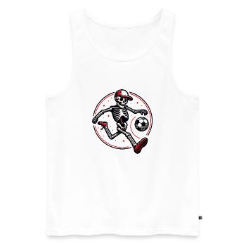 Drôle de squelette avec casquette de baseball jouant au football - Débardeur bio Premium Homme - blanc - Devant - AI Model Male 178 light (178cm)