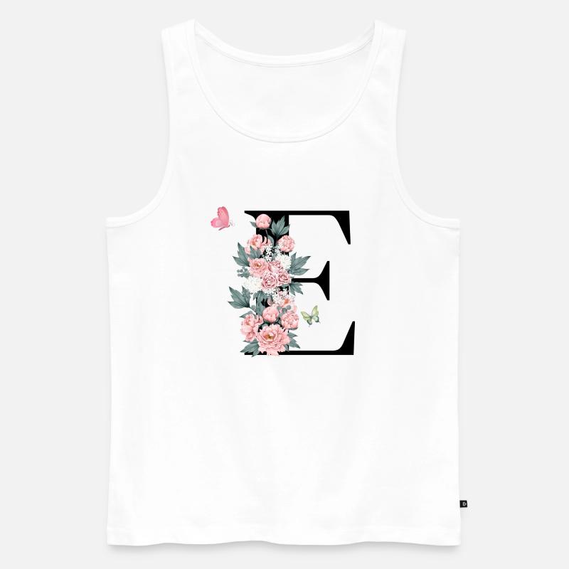 Buchstabe e rosa Blumen - Männer Premium Bio Tank Top - Weiß