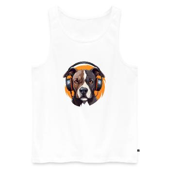 Pitbull mit Kopfhörern Cool - Männer Premium Bio Tank Top - Weiß - Vorne - AI Model Male 178 light (178cm)