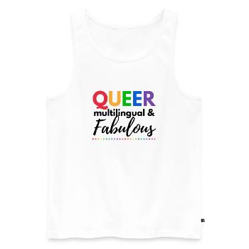 Queer, mehrsprachig & fabelhaft – Letz Go Proud - Männer Premium Bio Tank Top - Weiß - Vorne - AI Model Male 178 light (178cm)