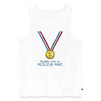 T-shirt Médaille d'or du meilleur mari - Débardeur bio Premium Homme - blanc - Devant - Michal (187cm)