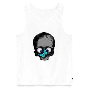 Totenkopf Schmetterling blau / Skull butterfly - Männer Premium Bio Tank Top - Weiß - Vorne - Michal (187cm)