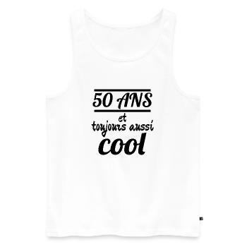 50 ans et toujours aussi cool - Débardeur bio Premium Homme - blanc - Devant - AI Model Male 178 light (178cm)