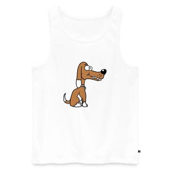Dog Sitting Funny Happy Puppy Pet Comic - Men's Premium Organic Tank Top - white - Front - Michal (187cm)