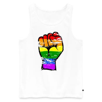 Symbole de poing de la main de drapeau de couleur arc-en-ciel utilisé - Débardeur bio Premium Homme - blanc - Devant - Michal (187cm)